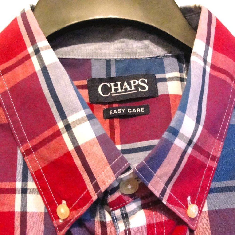 Chaps SS XL Easy Care Dark Pink Blue White.